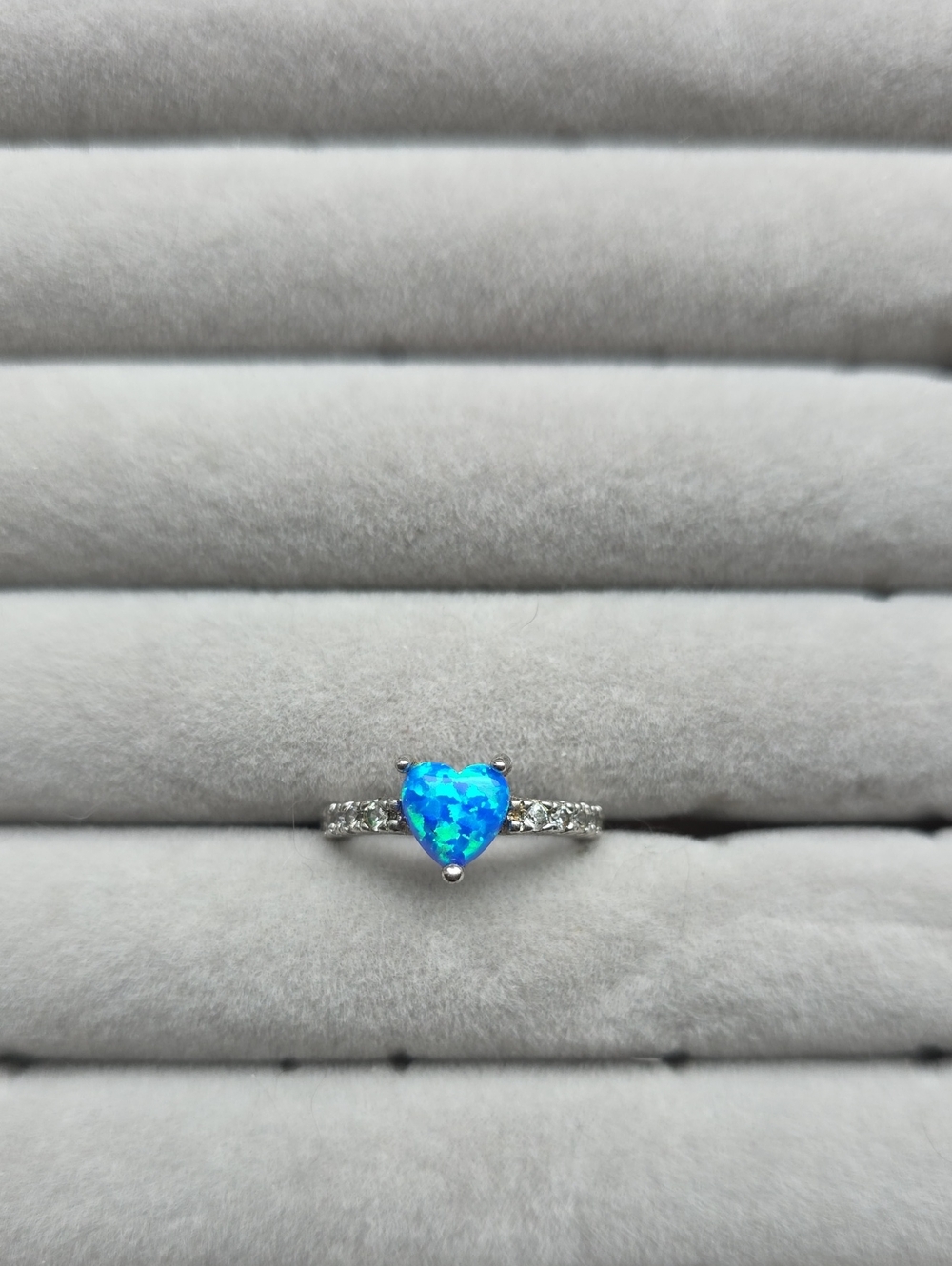 Heart-Shaped Blue Opal Accent Ring - Sterling Look